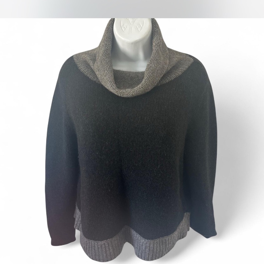 Eileen Fisher Black and Gray wool blend Cowl Neck‎ Sweater size M